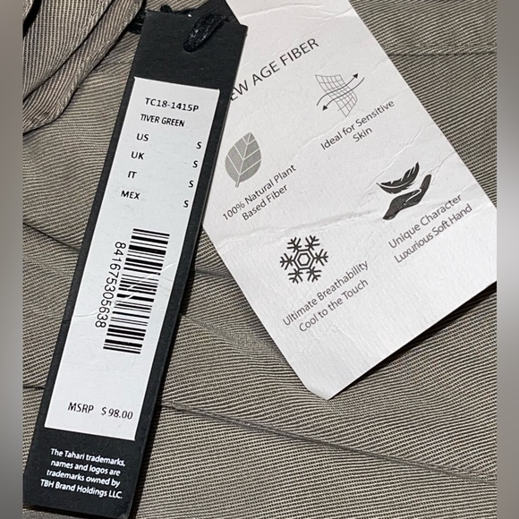 TAHARI PAPERBAG TROUSER PANTS GREEN COLOR WOMEN TIE WAIST CUFFED TAPERED SIZE S - Picture 3 of 11